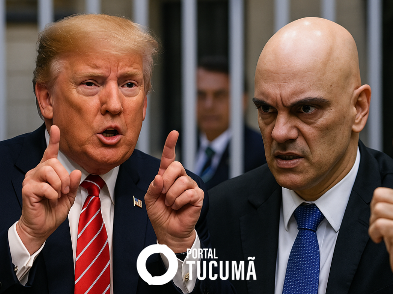 Arte representa Trump e Alexandre de Moraes em um clima de tensão