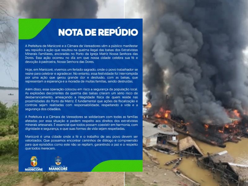 Nota oficial da Prefeitura de Manicoré exalta garimpeiros e condena combate à ilegalidade