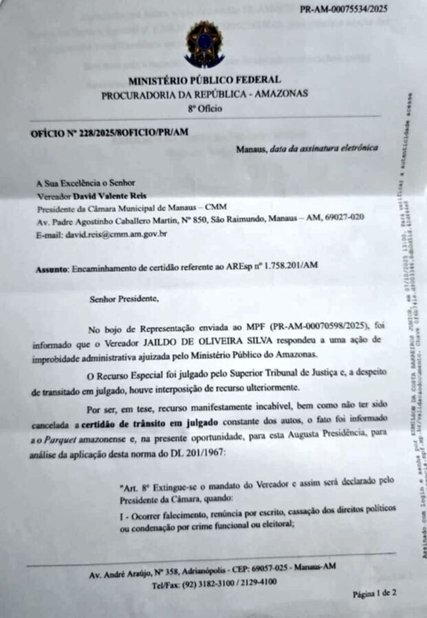 Após STJ manter cassação de Jaildo Oliveira, Sassá da Construção Civil pode reassumir mandato na CMM